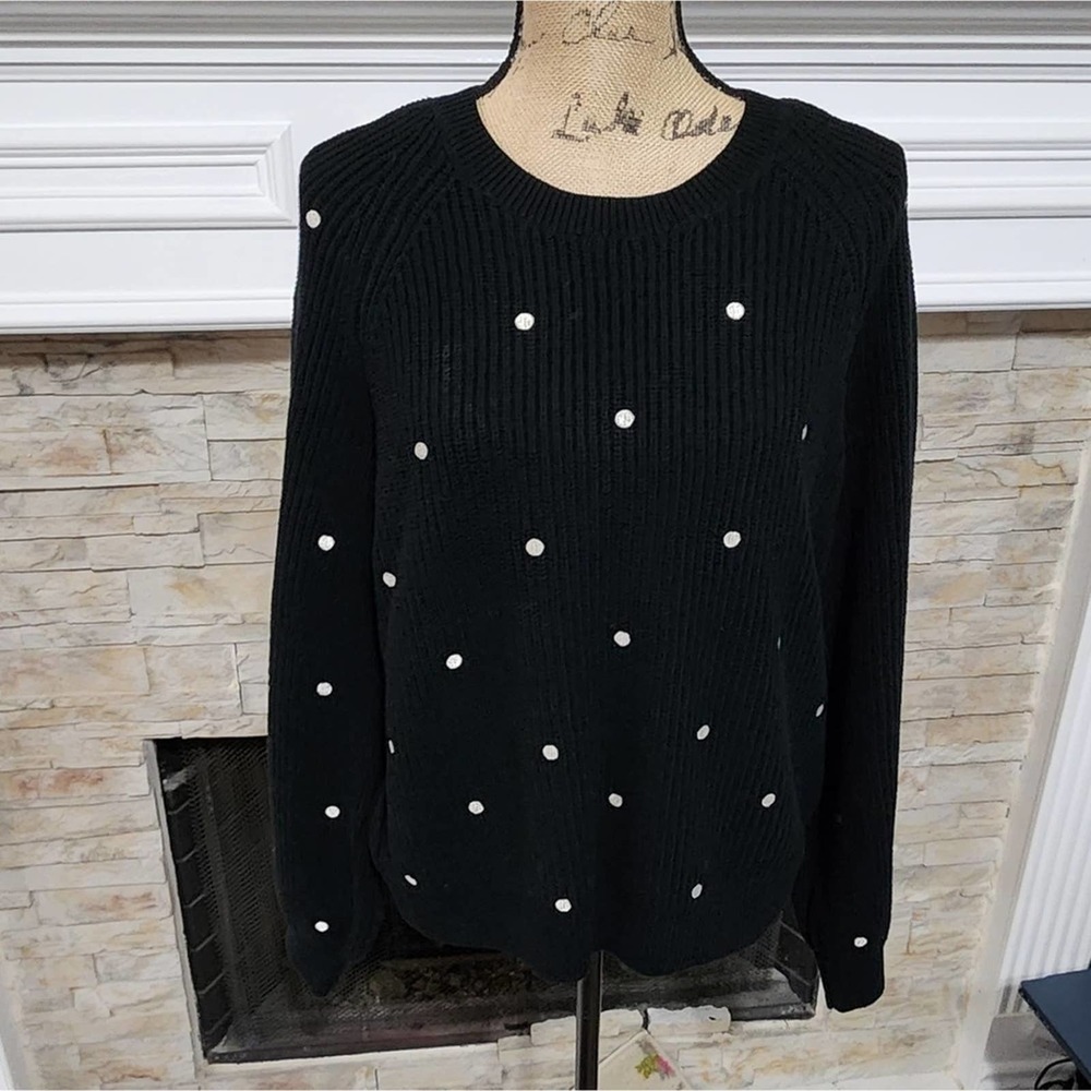 Lucky brand black and white polka dot sweater size medium